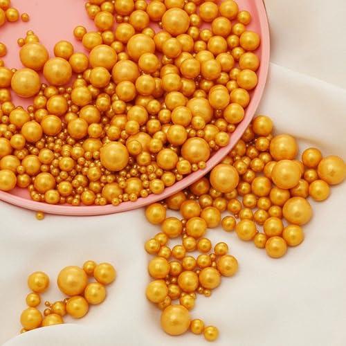 Mkostlich Goldene Zuckerperlen Essbare, 120g Zuckerperlen Gold, Torten Deko, Tortendeko Kommunion, Hochzeitstorten Deko, Cupcake-Streusel in Verschiedenen Größen