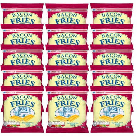 Smiths Bacon Flavour Fries 27g x 15 – Classic Savoury Pub Snack – Plant Based Smoky Bacon-Flavoured Crisps - Multipack Cereal Chips with Welari Thank You Card | (15 Pack)