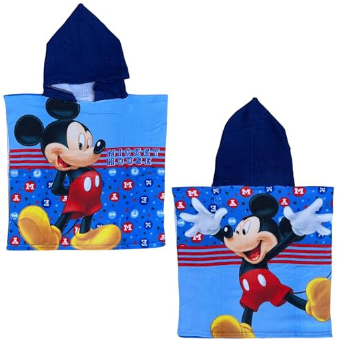 CARTOON Badeponcho für Kinder aus Polyester-Mikrofaser Größe 50 x 100 cm Strand Pool, Mickey Maus, Einheitsgröße