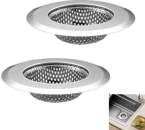 2 PCS Kitchen Sink Strainers, Stainless Steel Kitchen Sink Drain Strainer, Anti-Clogging Bathroom Drain Filter, Outer Diameter 115mm, Dishwasher Safe, for Sinks with 60mm-115mm Drainage Ports