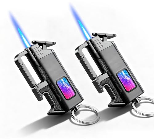 Accendino 3 in 1 con apribottiglie e portachiavi, accendini in metallo, antivento, accendini a gas, accendini per candele, cucina, campeggio, camini – regalo da uomo (senza gas butano)