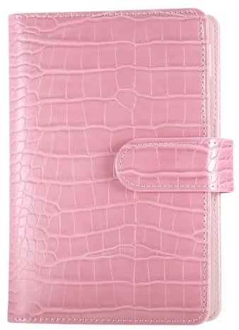 JIANTA Ringbuch A6 Binder 6 Loch nachfüllbar, A6 Budget Planner Kunstleder | mit Innertaschen Budget Notebook Binder Pink Rosa(Krokodilleder-Muster ohne Innenpapier)