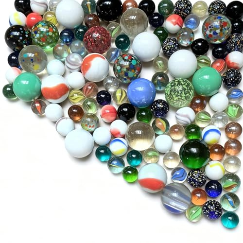 Rbleote 120 Stück Murmeln, Murmeln Glas, 50 Stück 14mm, 50 Stück 16mm, 20 Stück 25mm, Mischfarbe, Kinder Spiele DIY Dekoration Schachbrett Dekoration