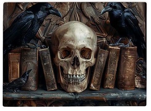 Shopagift Gothic Skull Halloween Library Glass Chopping Board Large Kitchen Worktop Saver 39cm x 28cm