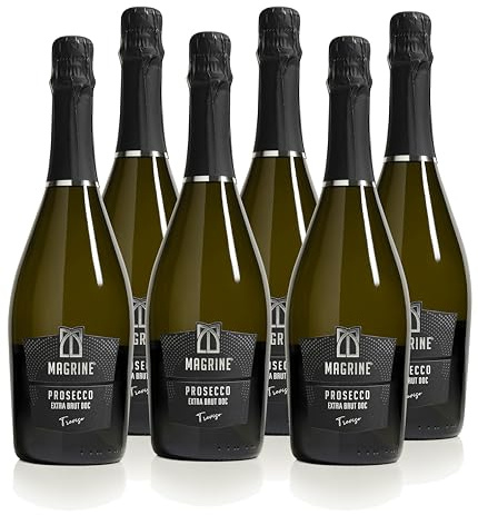 Magrine | Prosecco DOC Extra Brut Il Gusto più Raffinato e Moderno Vino Spumante Italiano Metodo Martinotti Prosecco DOC di Treviso con Uve 100% Glera 6 Bottiglie da 750 mL