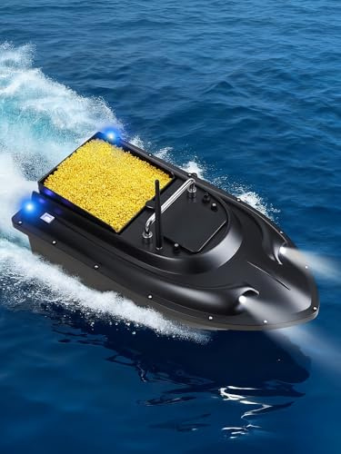 cadciehe Boat for Fishing, 546-Yard Bait Boat with 4.4LB, Battery & LED Lights, Professional Fishing Boats for Long Distance Casting Black