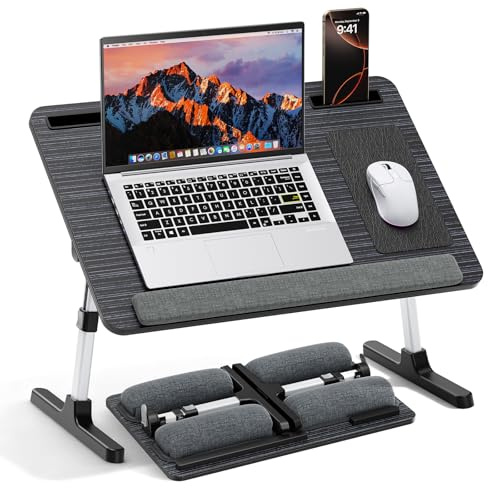 2-in-1 Bed Table & Lap Desk with Soft Cushions, Adjustable Height & Angle, Foldable Laptop Stand with Wrist Rest, Tablet Holder, Edge Stopper & Laptop Table, Ideal for Bed Desk, Sofa & Chair