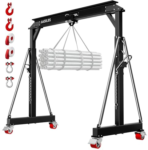 SILVEL 3 Ton 6600Lbs Gantry Crane, 8.53FT Maximum Capacity Width, Adjustable Height 8.53-12.47FT, Portable Shop Lift Hoist with 3 Ton Manual Trolley for Factories, Warehouses, Garage, Black