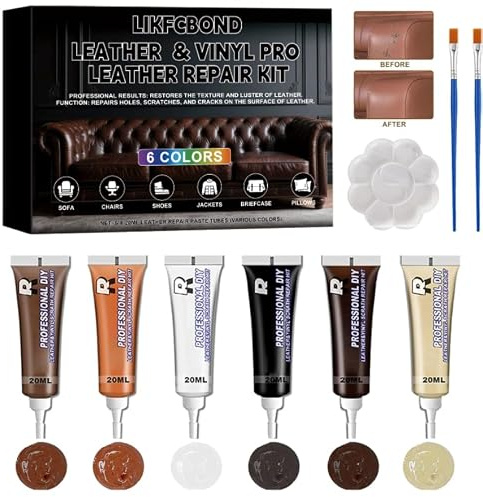 LIKFCBOND Leder Reparatur Set, 6 Farben Lederreparatur Creme, 6 * 20ML | Lederreparatur Creme - Kunstleder Reparaturset für Behebung von Oberflächenbeschädigungen an verschiedenen Lederwaren