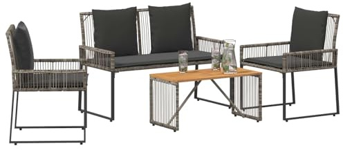 vidaXL Gartenmöbel Set 9 pcs Grau und Dunkelgrau Poly-Rattan, Gartenmöbelset, rustikales Design, wetterfest, schicke Rattan-Sitzgruppe für Terrasse, Komfort und Entspannung