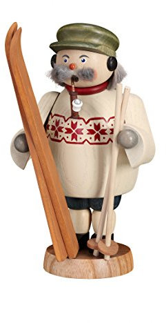 Seiffener Volkskunst | Räuchermännchen Erzgebirge | Gemütliche Typen 19 cm | Räucherfigur | Erzgebirgische Volkskunst | 12668 | Skifahrer