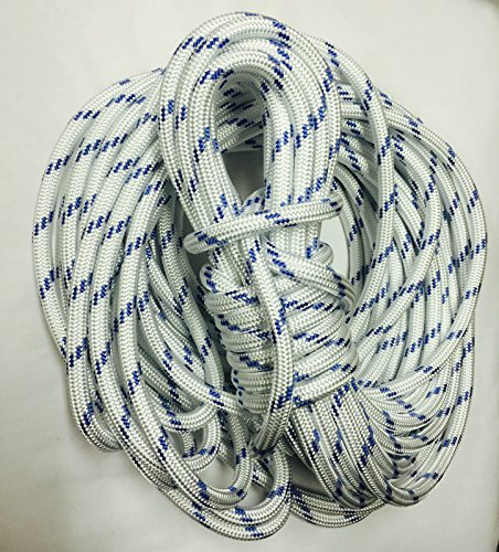 12mm Quality Braid on braid Polyester Marine rope Double Braid 32strand RR(White with Blue Fleck, 5 M)