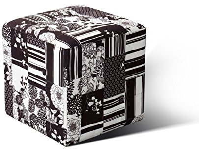 SalesFever® Sitzwürfel in schwarz-weiß, Hocker im Patchwork-Design, 100% Polyester, pflegeleicht und strapazierfähig, bequemer Komfort, 40 x 40 x 40 cm,