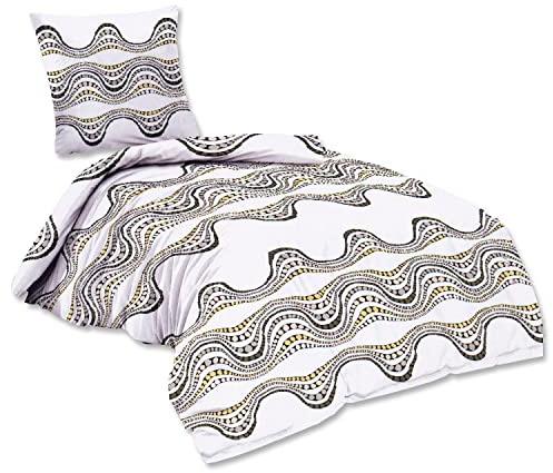 EXKLUSIV HEIMTEXTIL Bettwäsche Baumwolle Marie 2 teilig Reißverschluss Welle schwarz-Weiss Marke 135 x200 cm + 80 x80 cm