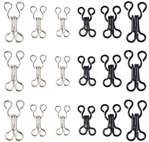 mifengdaer 60 Set Sewing Hooks 3 Sizes Metal Eyes Closure Bra Hooks Clothing Fasteners for Bra and Trousers Skirts Clothing Repair (Silver and Black)