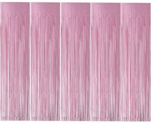 Kioneer Indoor Metallic Tinsel Curtains 5 Packs 3 ft x 10 ft, Foil Fringe Curtains for Photo Backdrop Door Wall Hanging Window Curtain Party Office Decoration