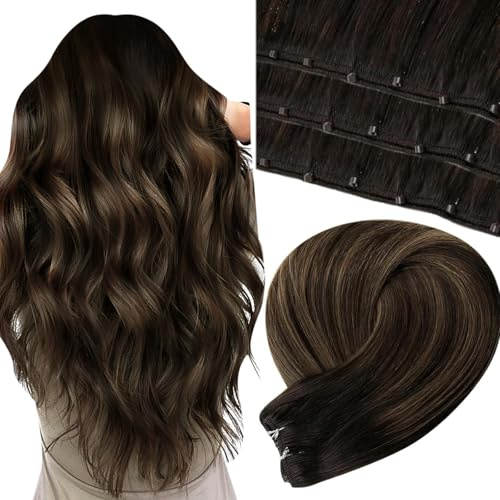 LaaVoo Tressen Extensions Braun Balayage #2/8/2 55cm 50g | EZ Weft Extensions Echthaar Balayage Microbeads Echthaar Extensions Glatt Dunkelstes Braun Ombre Hellbraun