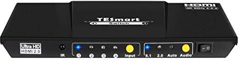 HDMI Switch, TESmart HDMI Switch 4 in 1 Out 4K60Hz mit 3.5 mm Audio Extractor, 4 Ports Hdmi Umschalter mit Automatischem Umschalter und Drahtloser IR-Fernbedienung für Gaming Konsole & Home Office