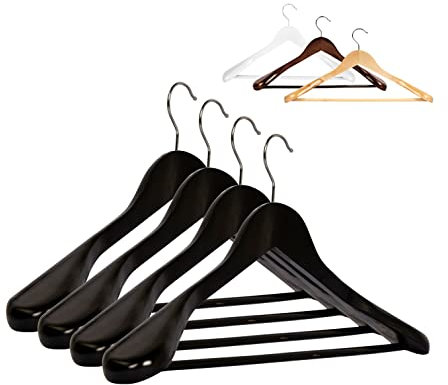 10 x Anzugbügel Jackenbügel Kleiderbügel Holz Schwarz | Sakkobügel | 44,5 cm | 360° drehbarer Haken | extra breite Schultern