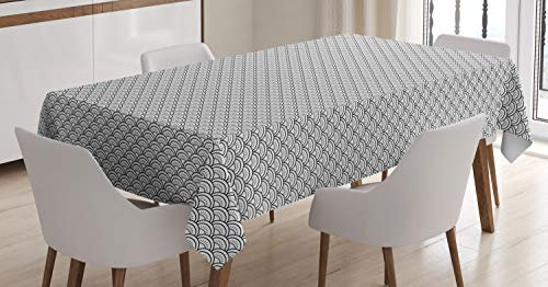 ABAKUHAUS japanische Welle Tischdecke, Oriental Squama, Schmutzabweisent mit Modernster Druck Technologie Waschbar Klare Farben, 140 x 240 cm, Schwarz und Grau