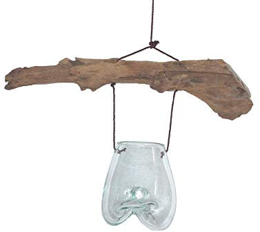 SAWA-ART Deko-Hänge-Glas mit Holz zum Aufhängen, Ø Glas ca. 15 cm, Dekoglas, Blumenampel Geschenkidee