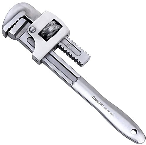 WEDO Stainless Steel Pipe Wrench 250mm(10), Straight Pipe Wrench, Adjustable Plumbing Spanner, Anti-Corrosion, Polished Surface, Rust-Proof, British Type, Die-Forged