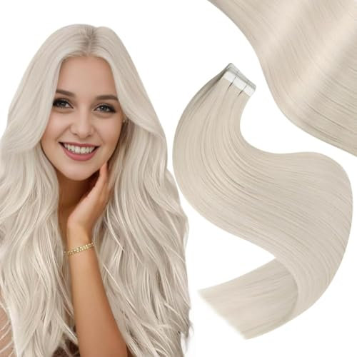 Easyouth Invisible Tape Extensions Echthaar Blond Echthaar Extensions Tape Platinblond Skin Wefts Extensions Echthaar Tape in Hair Extensions Human Hair Glatt #1000 40 cm 40g 20pcs
