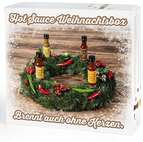 Mexican Tears® - Hot Sauce Weihnachtsbox, Chili Sauce aus Habanero Chili, Chipotle & Meersalz, perfekt zum BBQ, Pulled Pork und zum Würzen [4x100ml scharfe Sauce]