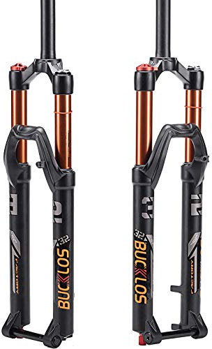 BUCKLOS 26/27.5/29 inch MTB Fork 120mm Travel, 1-1/8 Straight/Tapered Mountain Bike Fork Rebound Adjust, 15mm×100mm Axle, Manual Lockout Air Shocks