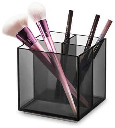 iDesign Make-up Organizer, Make-up und Pinselhalter mit 3 Fächern aus der Signature Series by Sarah Tanno, Schminkbehälter aus Kunststoff für Pinsel, Liner, Lippenstifte, Grau
