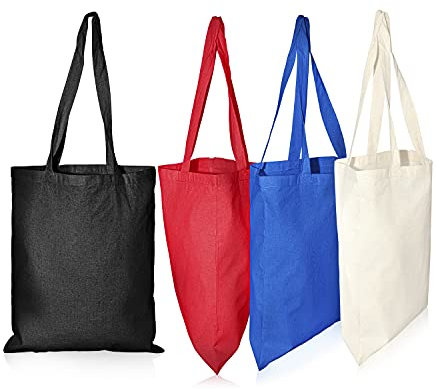 IMFAA Pack of 10 Premium Quality Long Lasting 100% Cotton Canvas Tote Reusable Shopping Bags Ideal for Printing and Embroidery (Black,Large 50x40x60)