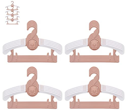 JSF Mitwachsende kleiderbügel Kinder, Set20 Stapelbare Kleiderbügel mit Bärchen-Haken, rutschfest Babykleiderbügel Kinderkleiderbügel für Kinderbekleidung Baby Garderobe, Platzsparend (Braun+ Weiss)