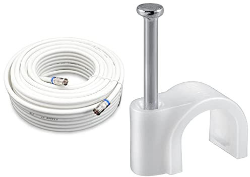 Satix SKK02002 Sat Koaxialkabel mit 2x F-Schnell-Stecker 20 m 3-fach geschirmt 120 dB weiß & Goobay 17079 Kabelschelle für Kabel mit Kabeldurchmesser bis max. 7,0 mm weiß (100 Stück)