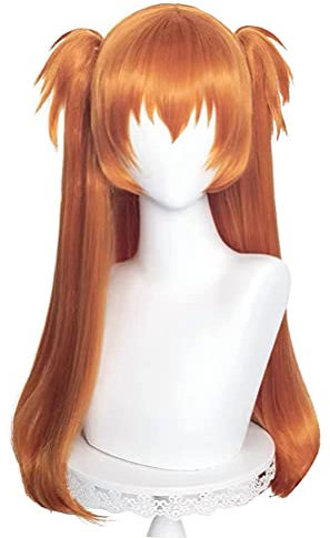 PRIOUTZ Asuka Langley Damen-Perücke mit Pferdeschwanz, lang, glatt, Orange