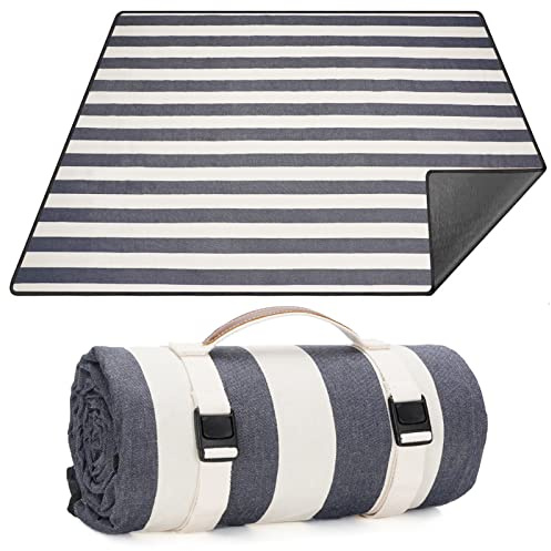 Picnic Blanket Extra Large 57.1x78.7 Waterproof & Sandproof Beach Picnic Mat, Machine Washable Folding Camping Rug with Carry Strap for Park, Outdoor Concerts, Hiking, Travel (Denim Blue)