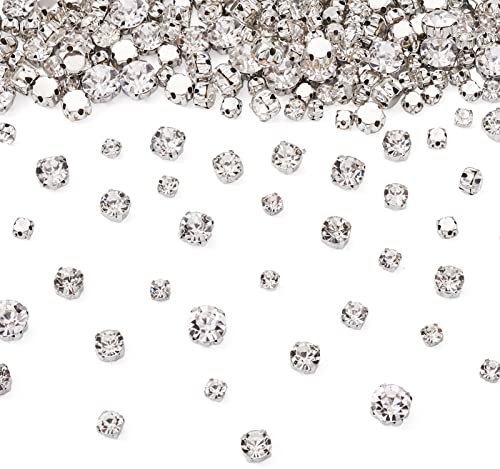 PandaHall - Strass da cucire in vetro, con incastonatura, cristalli rotondi con dorso piatto, gemme con montatura a griffe color platino per la decorazione di vestiti, scarpe, borse - 780 pezzi