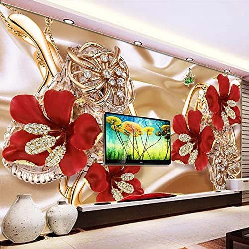 SHINERING Europäischen Stil Luxus Schmuck Blumen Wandbilder Tapete Wohnzimmer TV Hintergrund Wandtuch Wasserdichte Tapeten Für Wände 3 D 400 cm (L) × 280 cm (H)