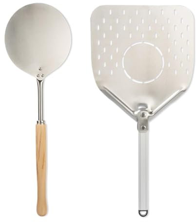 Pale Per Pizza Forata - Kit Pala e Palino - Corta Per Forno a Legna e Gas, Professionale Alluminio Forata Per Crostate Pane e Focaccia - Made in Italy - Materiale Certificato Non Nocivo