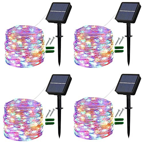 Lezonic Solar Fairy Lights Outdoor, 12M 120LED Waterproof 8 Modes Copper Wire String Lights for Patio, Gate, Yard, Wedding, Party Decoration (Multi-Coloured)