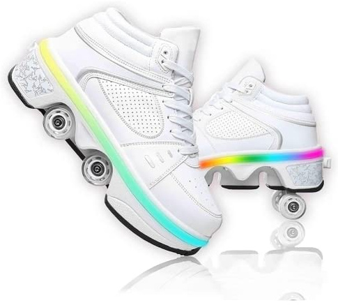 Schuhe mit Rollen LED Leuchtend Skates 4-Rad Verstellbare Rollschuhe Verstecktes Rad für Laufsportschuhe Zum Spielen für Männer Frauen Und Kinde