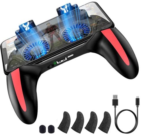 Mobile Game Controller with 4000mAh Power Bank & Cooling Fan, Phone Game Controller with L1R1 Triggers Joystick for PUBG/Call of Duty/Fortnite, Phone Gaming Grip Gamepad for 4.7-7 Android iOS