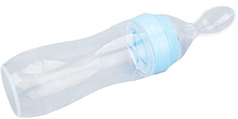 Alimentador de Alimentos con Cuchara Blanda para Ancianos, Biberón de Silicona Blanda con Cuchara, Alimentador de Bebés, Cuidado de Ancianos, Alimentador de Biberones, para Temblores de Manos,(Azul)