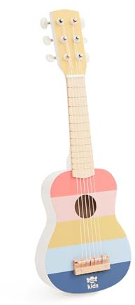 Just Bee Kids Holzspielzeug Gitarre mit 6 Regenbogen-Saiten | Musikspielzeug für 3-Jährige | Schöne Pastellfarben | Plastikfrei | Glatte abgerundete Kanten | Kindergeburtstagsgeschenke
