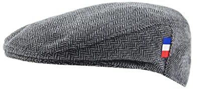 Casquette Drapeau français. Fabrication Artisanale, Cousu Main. Béret Homme. Béret Femme. Chapeau Plat. (FR/ES, Alpha/Lettres, M, Gris)