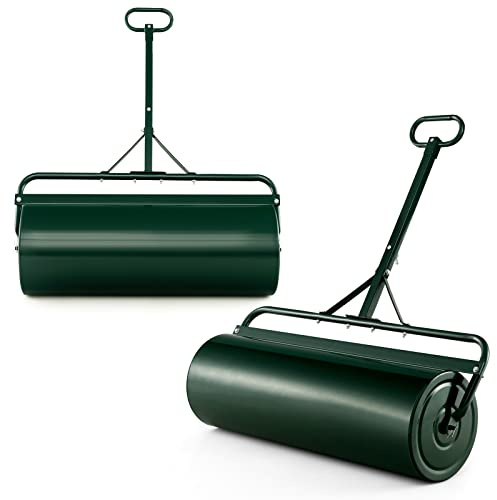 Goplus Lawn Roller, Push/Tow-Behind Lawn Roller, 30 Gallon/113L Water Sand Filled Sod Roller Drum Roller with Detachable Gripping Handle, Yard Roller Pull Behind a Tractor for Garden Yard Park Farm