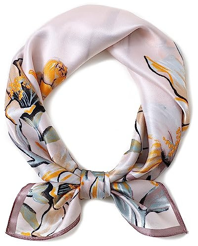 STARWHISPER Quadratischer Schal aus 100 % reiner Maulbeerseide, 68 x 68 cm, leicht, mit Geschenkverpackung, Orientalische Blüte, 27 x 27 inches