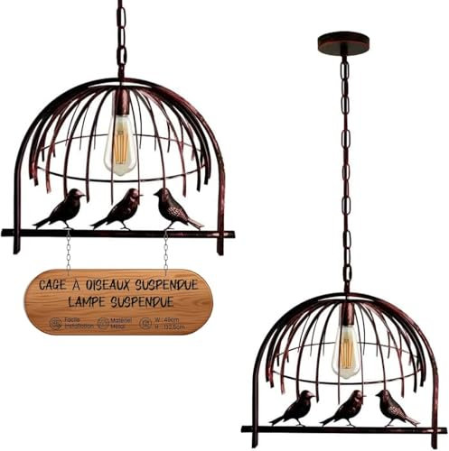 LEDSone Industrielle Pendelleuchte, Hängende Vogelkäfig-Pendelleuchten, E27-Sockel, Vintage, verstellbare Pendellampe für Küchenbeleuchtung (Rustikales Rot) [Energieklasse A]