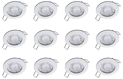 Oktaplex Lighting 12er Set LED Einbaustrahler Sedan - mit LED Modul 4,8W 3000K 230V 380lm Warmweiß 110° - Spot Weiß Lochmaß 60mm