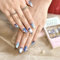 Sun&Beam Nails Medium Short Round Press On Nail with Blue White 3D Flower Design Cute False Tips 24Pcs (M210)