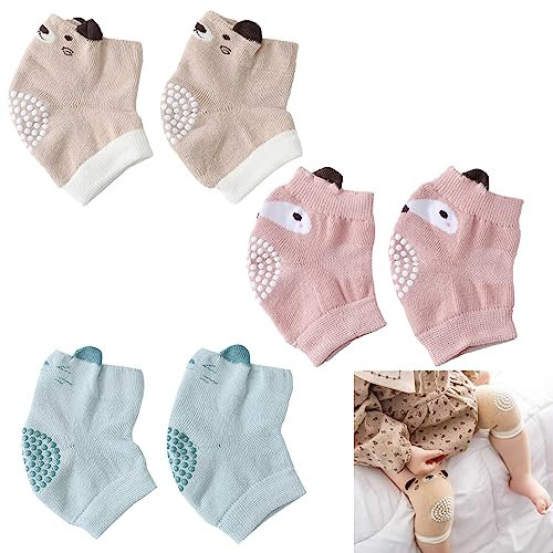 Knieschoner Baby, Knieschoner für Babys Knie, Baby Knieschoner zum Krabbeln, 3 Stücke Knieschoner Baby zum Gehfrei Krabbeln Mädchen Junge(Gelbes Küken + brauner Tiger + grauer Dinosaurier)